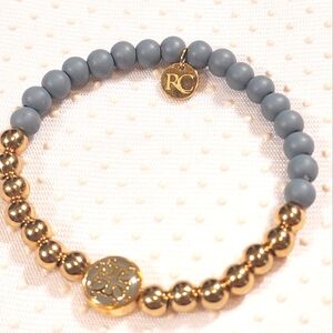 Rustic Cuff Beautiful Ligh Blue and Gold Beaded Bracelet